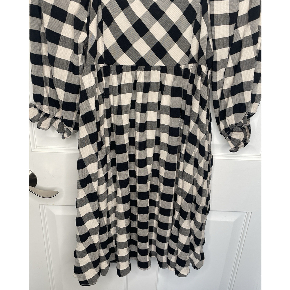 Storia Women’s Babydoll Buffalo Check Mini Dress Sz M Puff Sleeve Peasant Boho - Picture 8 of 10